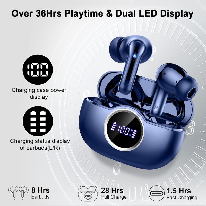 Wireless Earbuds Bluetooth 5.4 Headphones, 2025 Hi-Fi Stereo Bass Ear Buds, 4 ENC Noise Cancelling Mic 36Hrs USB-C in-Ear Earphones IP7 Waterproof Sport Workout for Laptop Pad Android iOS Phone - Image 5