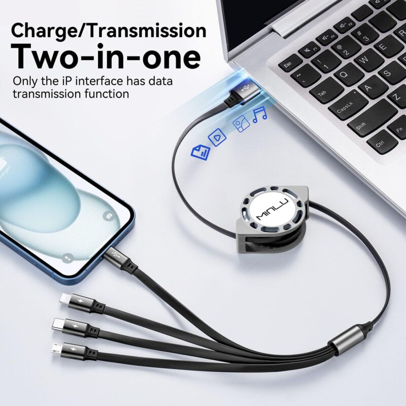 Multi Charging Cable 4A, 2Pack 4Ft Retractable Multi Fast Charger Cable, Multiple Charging Cord, 4 in 1 Multi USB Cable with Type C/Micro USB Ports for Cell Phones/IP/Galaxy/PS/Tablets/iPads - Image 3