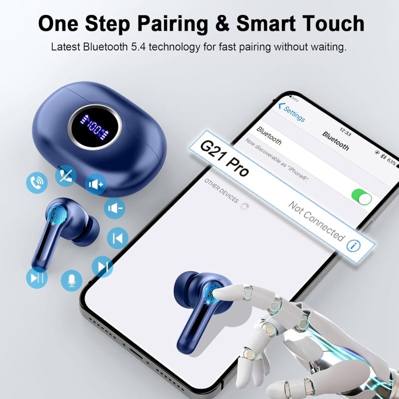 Wireless Earbuds Bluetooth 5.4 Headphones, 2025 Hi-Fi Stereo Bass Ear Buds, 4 ENC Noise Cancelling Mic 36Hrs USB-C in-Ear Earphones IP7 Waterproof Sport Workout for Laptop Pad Android iOS Phone - Image 7