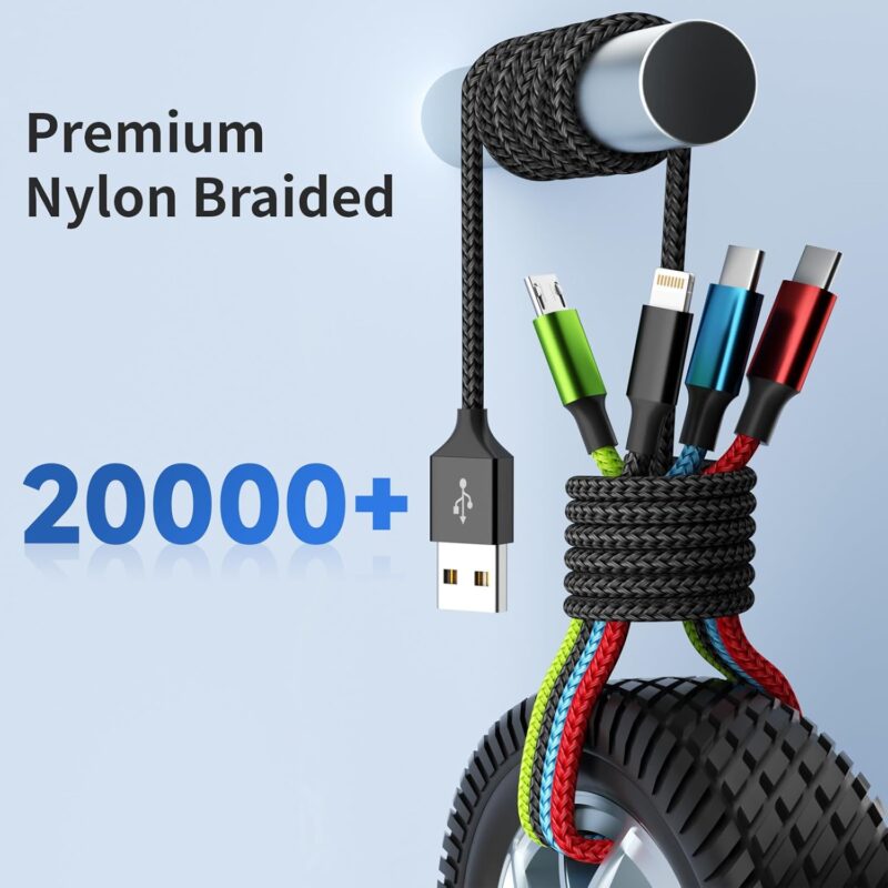 4 in 1 Multi Charging Cable [2Pack 5FT], Nylon Braided 4 in 1 Charging Cable, Multi Chargers for All Devices with IP/Type C/Type C/Micro Port, Compatible with Most Cell Phones/Tablets and More - Image 8