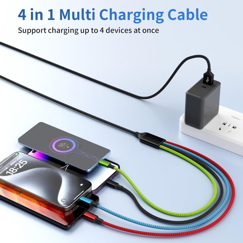 4 in 1 Multi Charging Cable [2Pack 5FT], Nylon Braided 4 in 1 Charging Cable, Multi Chargers for All Devices with IP/Type C/Type C/Micro Port, Compatible with Most Cell Phones/Tablets and More - Image 9