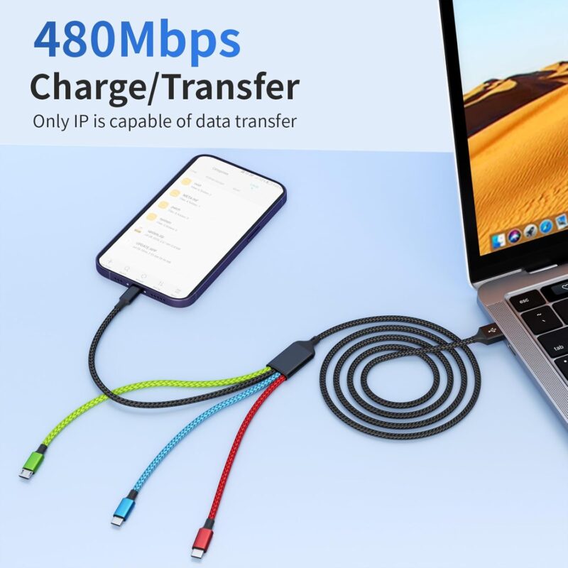 4 in 1 Multi Charging Cable [2Pack 5FT], Nylon Braided 4 in 1 Charging Cable, Multi Chargers for All Devices with IP/Type C/Type C/Micro Port, Compatible with Most Cell Phones/Tablets and More - Image 4